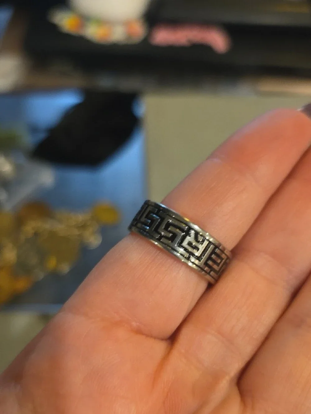 Sterling Silver Greek Key Pattern Band Ring - Silver